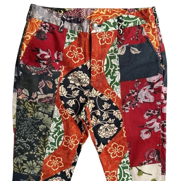 Biya by Johnny Was Patchwork Floral Pants Sz S Boho Straight Leg